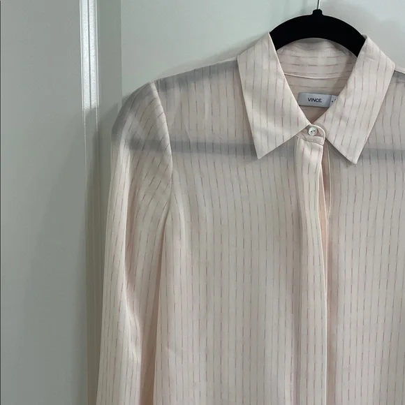 Vince Light Pink Striped Silk Blouse - Picture 3 of 5